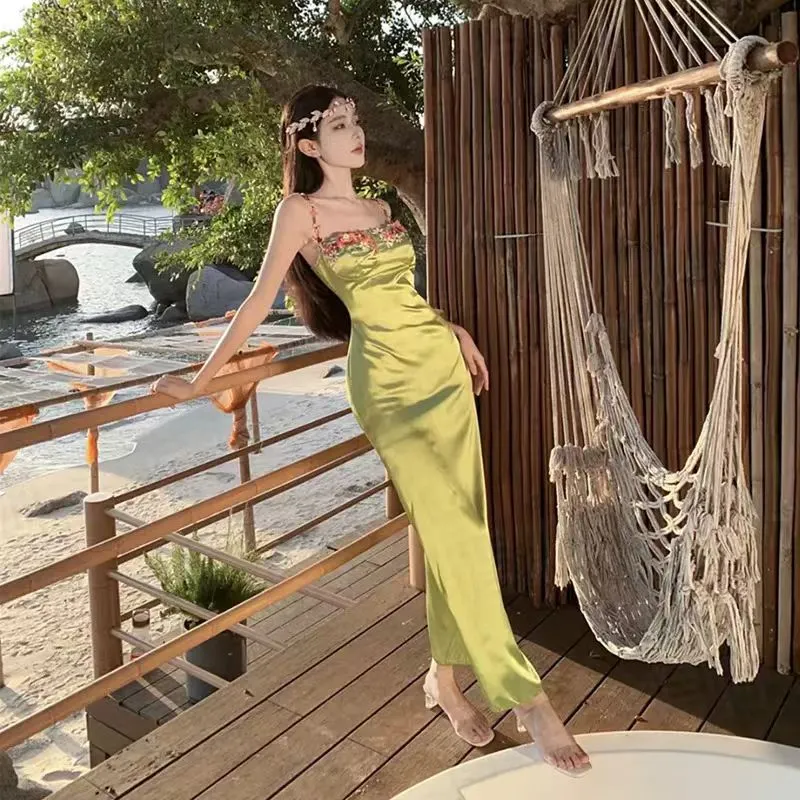 CZMO Slip Dresses Women's Green-2