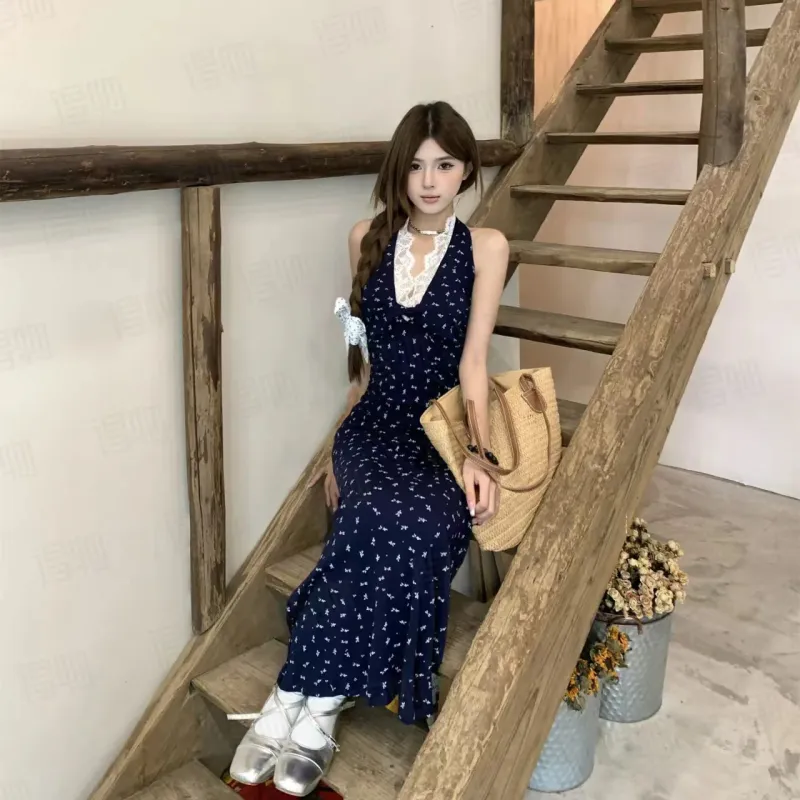 CZMO Slip Dress Women's Blue Print-3