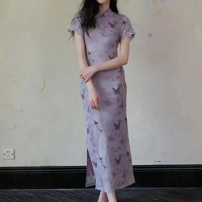 CZMO Short Sleeved Dress Women's Dream Butterfly Purple-2