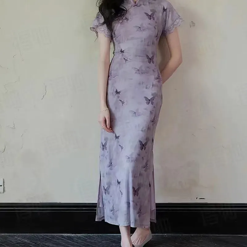 CZMO Short Sleeved Dress Women's Dream Butterfly Purple-3