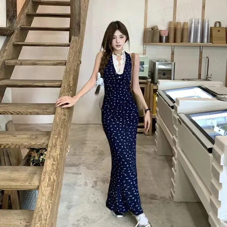 CZMO Slip Dress Women's Blue Print-2