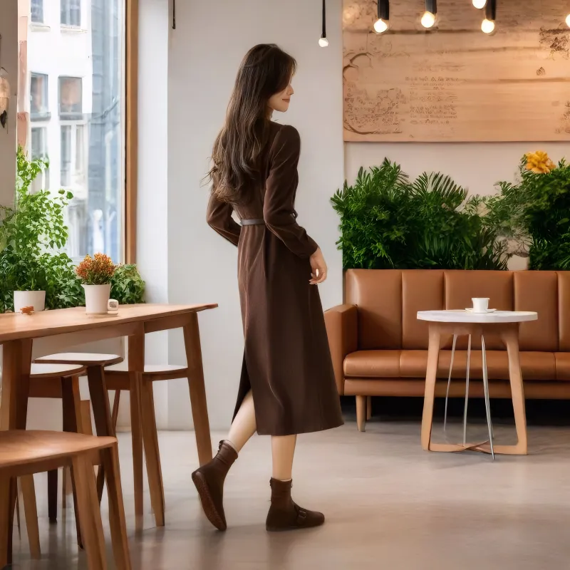OZVO Long Sleeved Dresses Women's Coffee-4