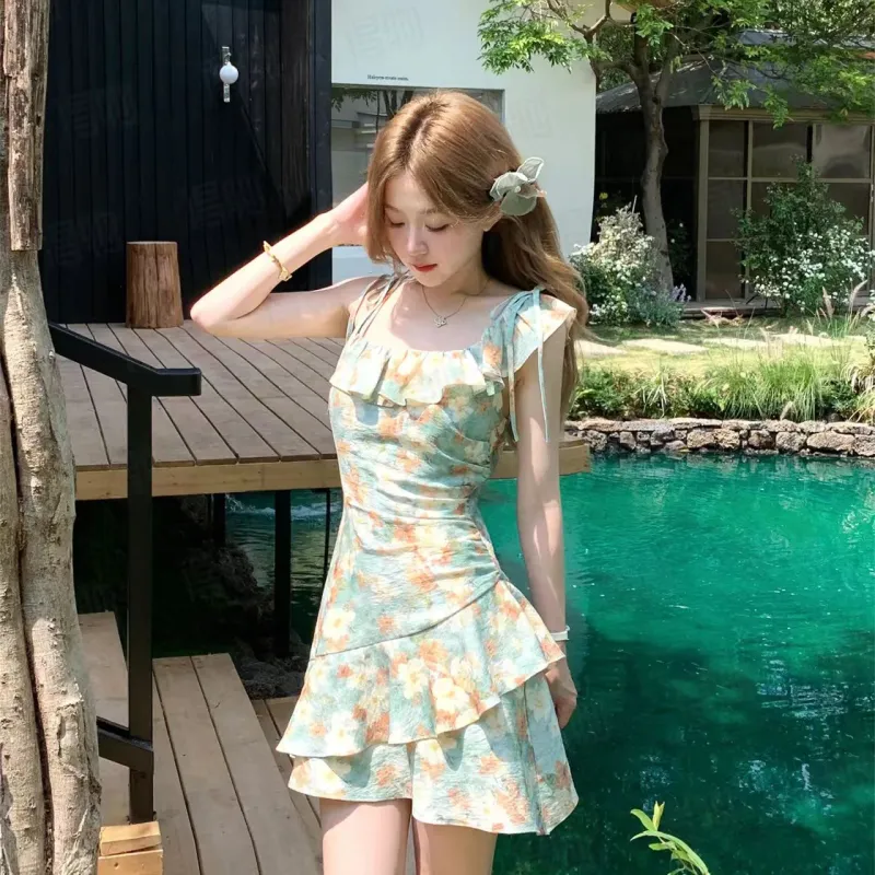 Pa33word Slip Dress Women's Oil Painting Green-3