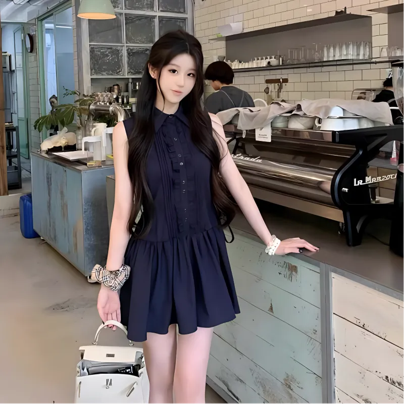 OZVO Sleeveless Dresses Women's Navy Blue-2