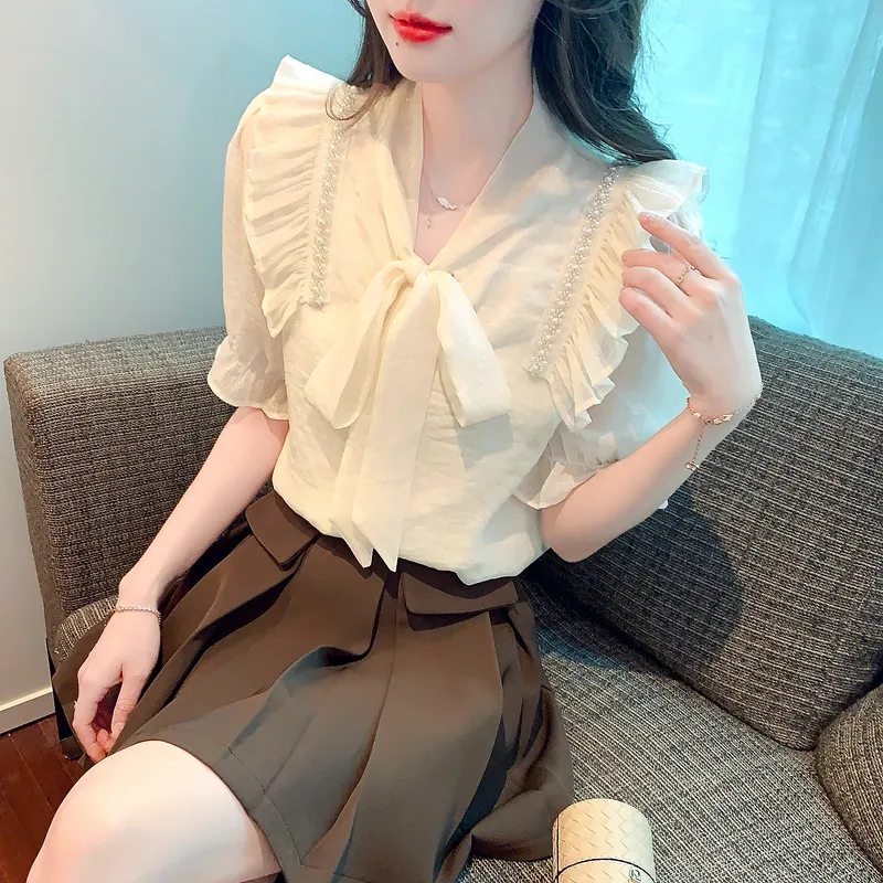 KUNZHUDAXIANG Shirts Women's Apricot-3