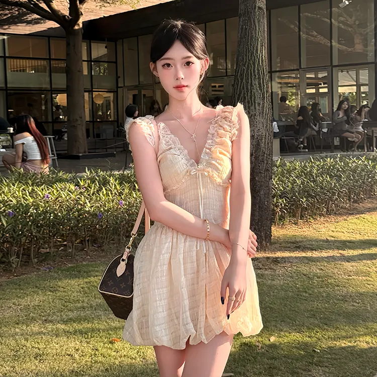 OZVO Sleeveless Dresses Women's Apricot-2