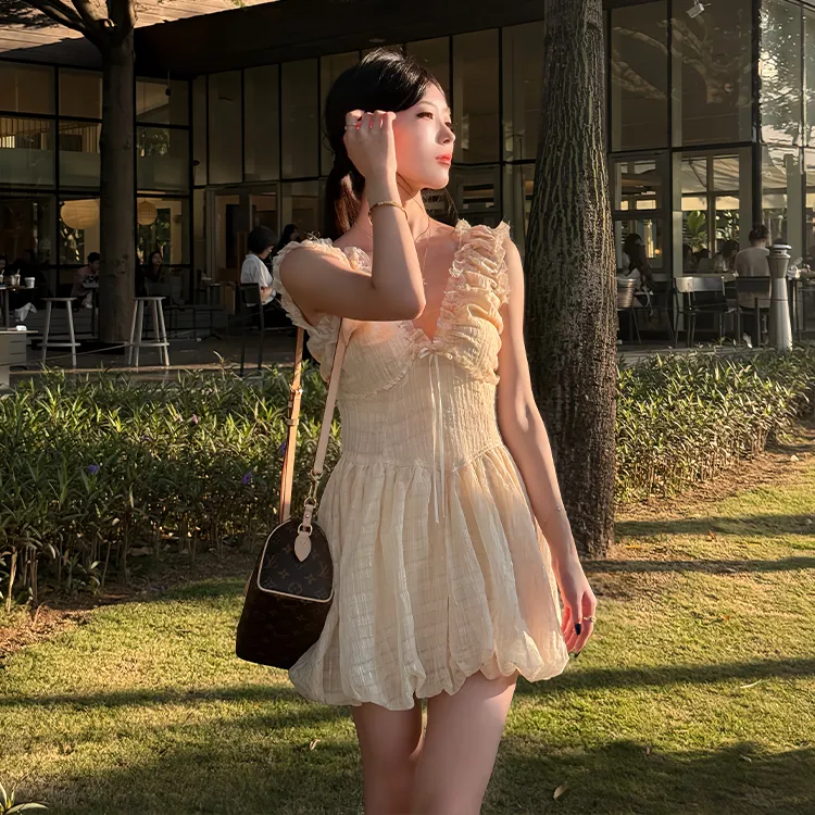 OZVO Sleeveless Dresses Women's Apricot-3