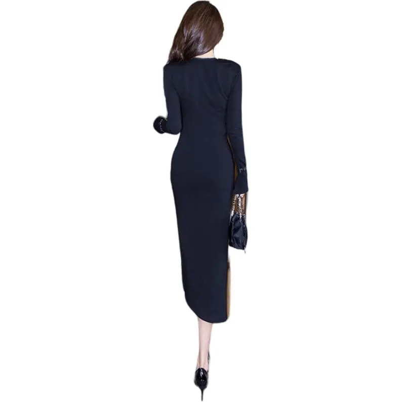 Long Sleeved Dress Style Women's Black Single Item-1