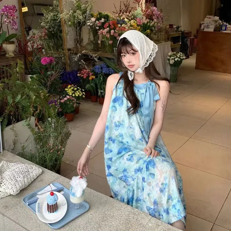 OZVO Sleeveless Dresses Women's Blue-3