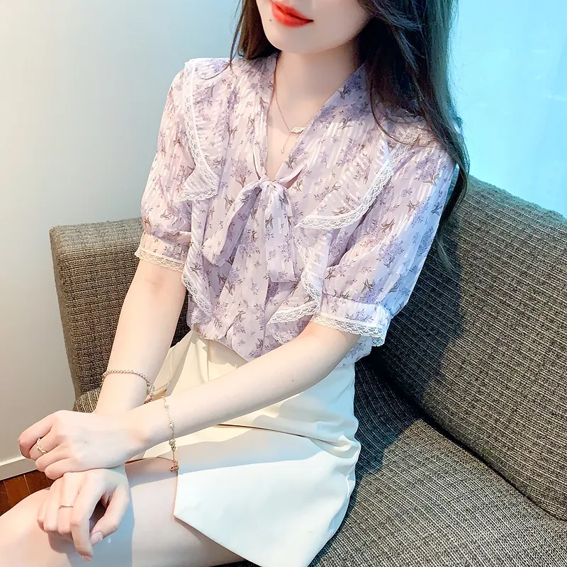 OZVO Shirts Women's Purple Floral-2