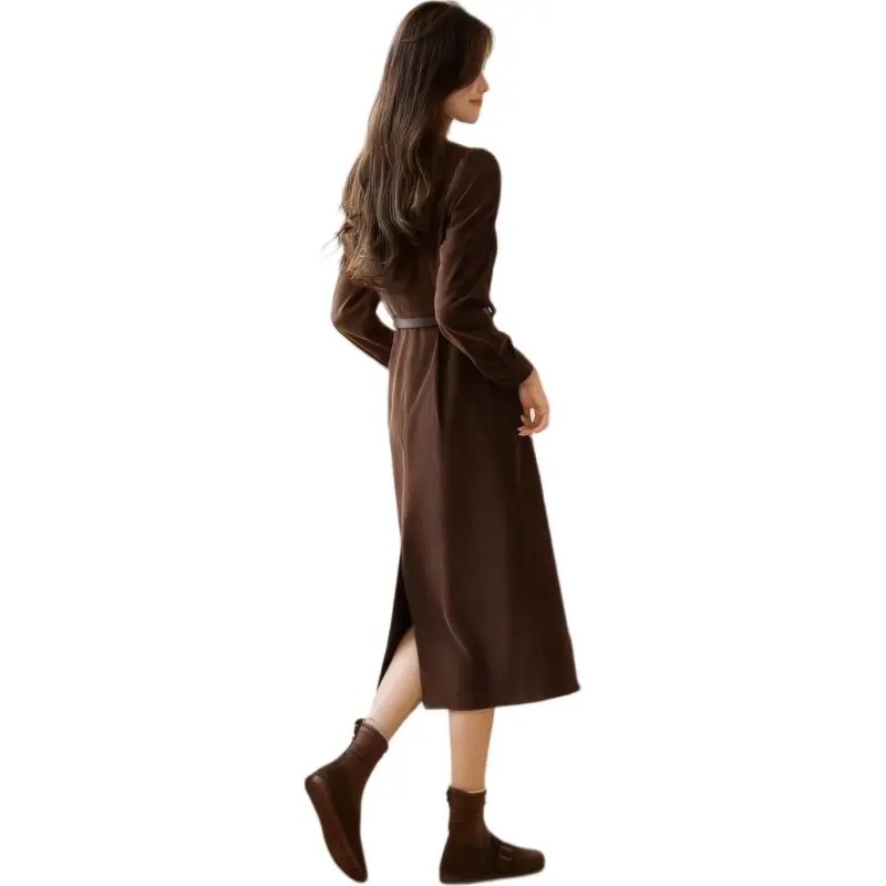 OZVO Long Sleeved Dresses Women's Coffee-2