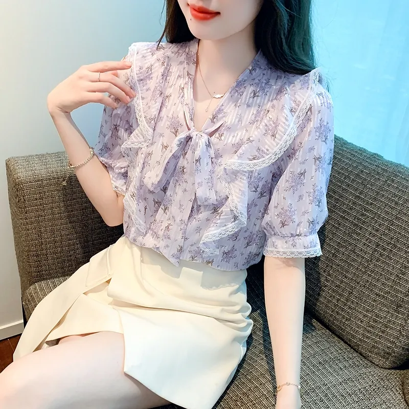 OZVO Shirts Women's Purple Floral-3