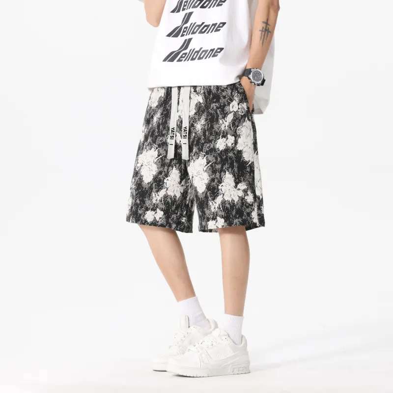 YATSI Casual Shorts Unisex Black Floral-2