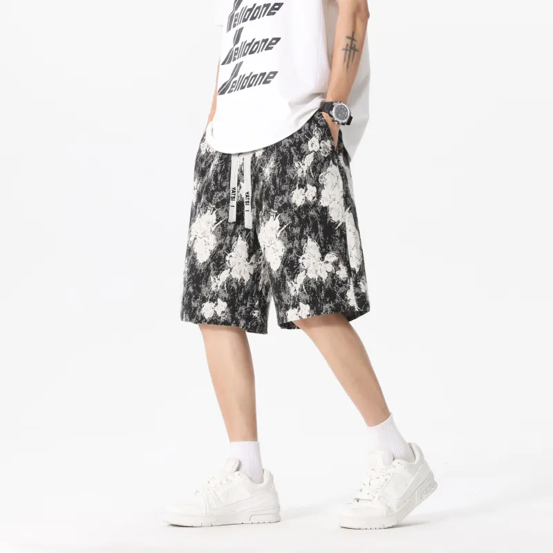 YATSI Casual Shorts Unisex Black Floral-3