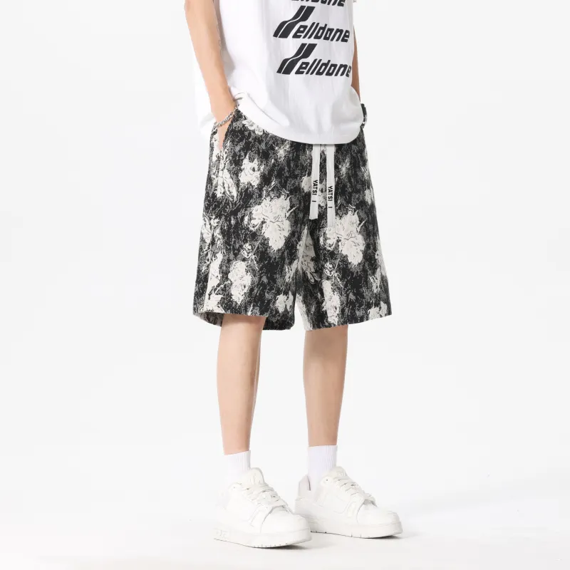 YATSI Casual Shorts Unisex Black Floral-4