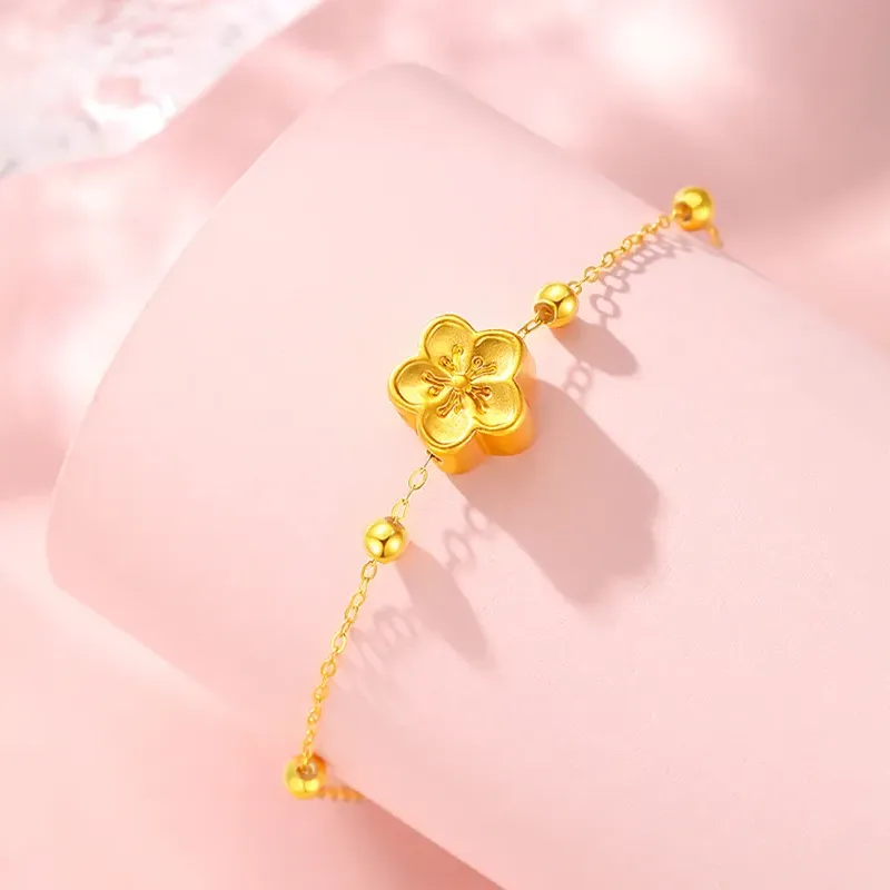 JOFY Girlish Peach Blossom Fortune Beads Niche Luxury Fashion Versatility Solid Gold Fixed Price Gold Bracelet Unisex-2