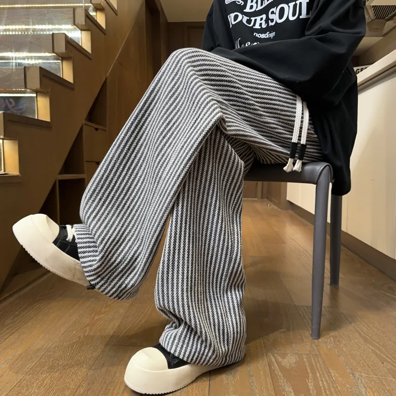 Mimx Homme Casual Pants Unisex Black White Stripes-7