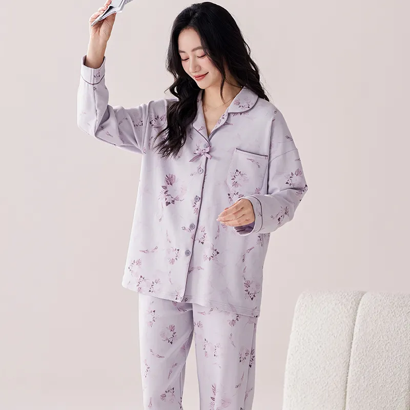 Pretty Lady Pajama Set Women's Gray Purple-2