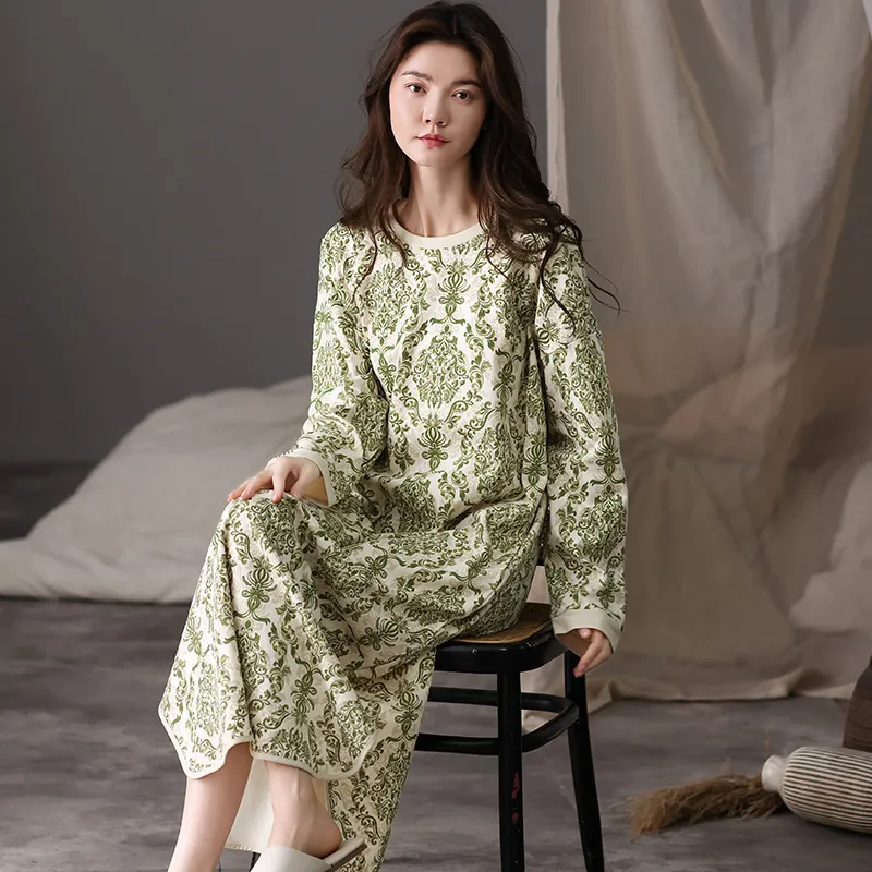 Pretty Lady Nightgown Women's Apricot Base Green Floral-3