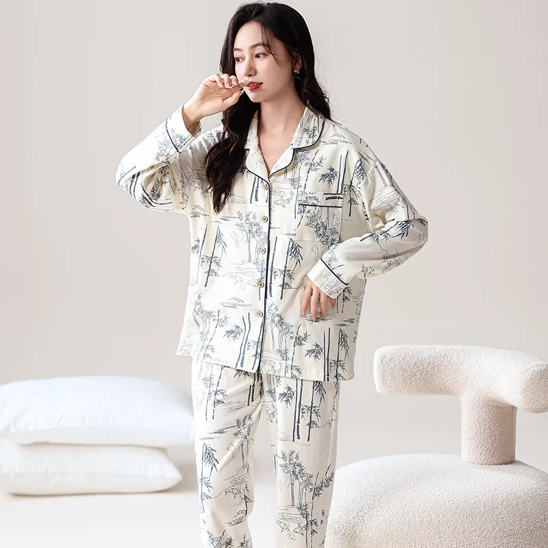 Pretty Lady Pajama Set Women's Bamboo Ink Print-2