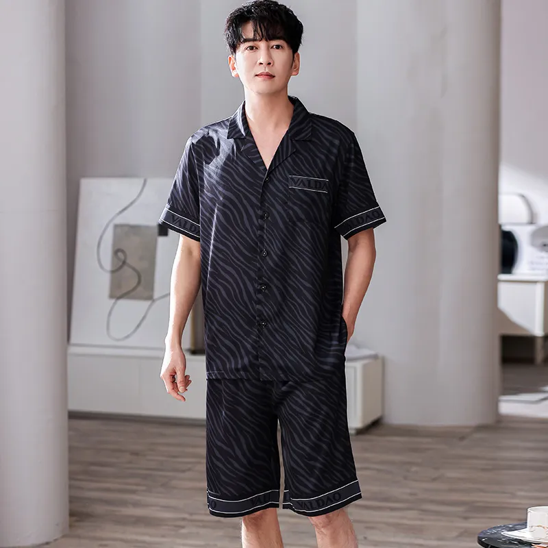 Pretty Lady Pajama Set Men's Black Gray Stripes-1