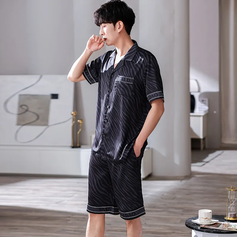 Pretty Lady Pajama Set Men's Black Gray Stripes-2