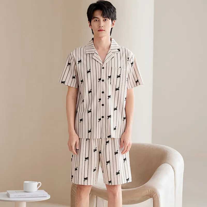 Pretty Lady Pajama Set Men's Ecru Stripes-1