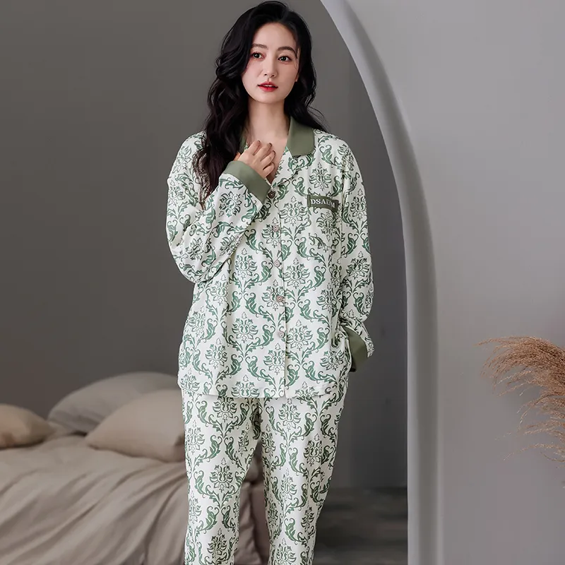Pretty Lady Pajama Set Women's White Green-2