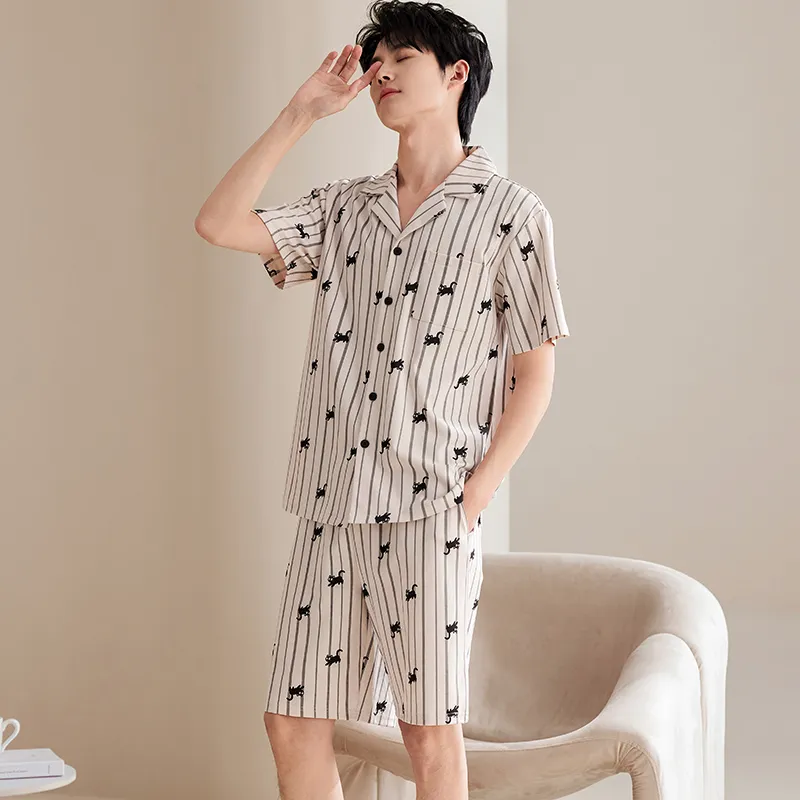 Pretty Lady Pajama Set Men's Ecru Stripes-2