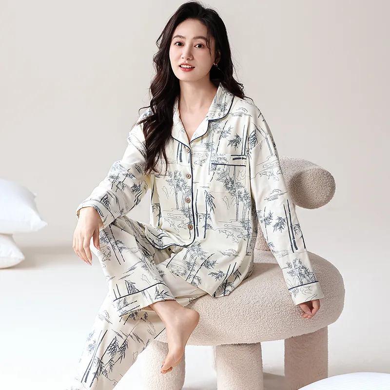 Pretty Lady Pajama Set Women's Bamboo Ink Print-3