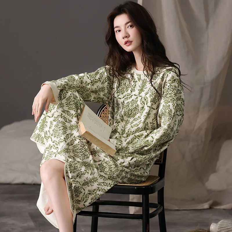 Pretty Lady Nightgown Women's Apricot Base Green Floral-5