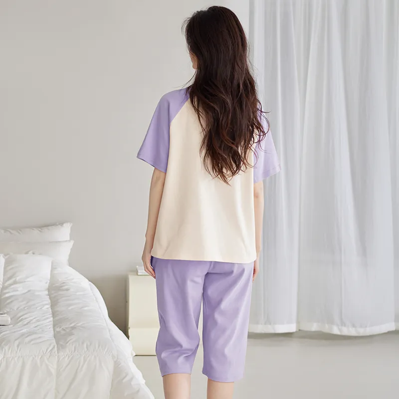 Pretty Lady Pajama Set Women's Apricot Purple Letter-1