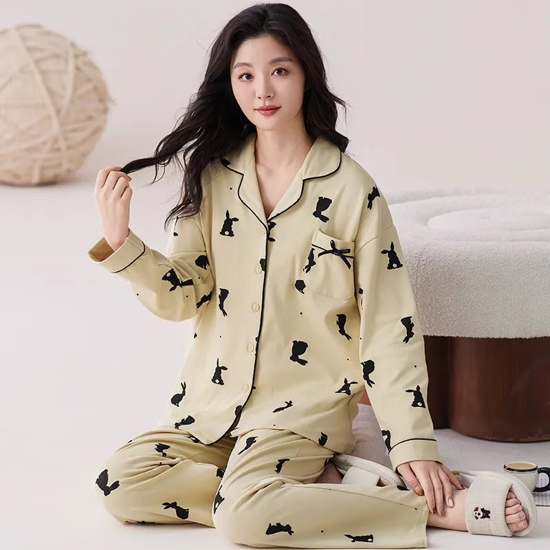 Pretty Lady Pajama Set Women's Beige Apricot-5