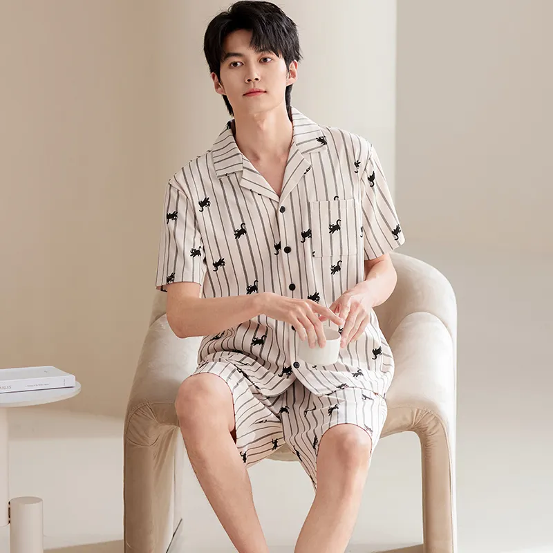 Pretty Lady Pajama Set Men's Ecru Stripes-3