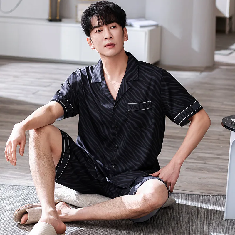 Pretty Lady Pajama Set Men's Black Gray Stripes-5