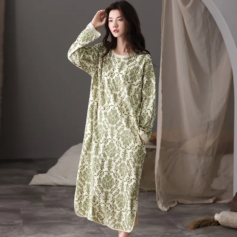 Pretty Lady Nightgown Women's Apricot Base Green Floral-2