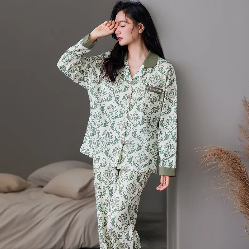 Pretty Lady Pajama Set Women's White Green-1