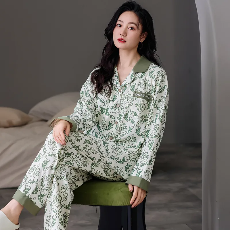 Pretty Lady Pajama Set Women's White Green-4