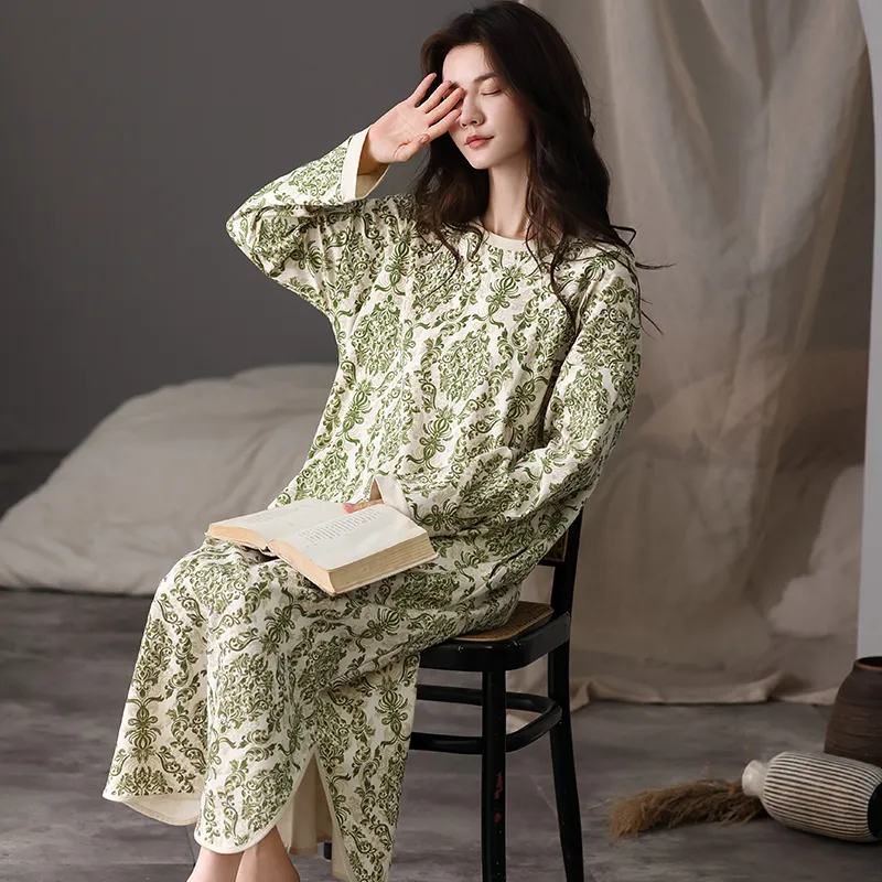 Pretty Lady Nightgown Women's Apricot Base Green Floral-4