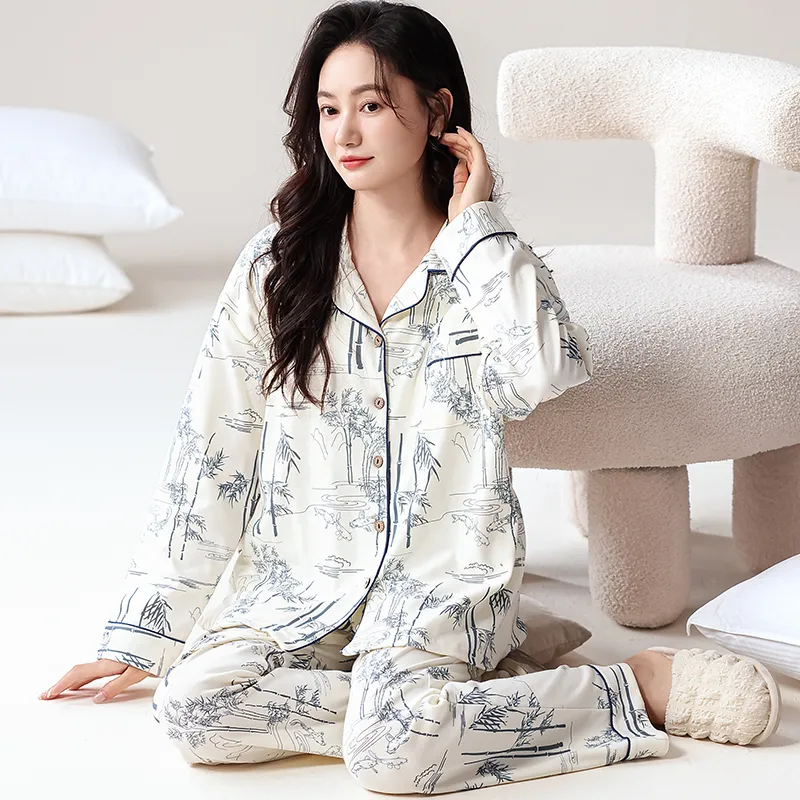 Pretty Lady Pajama Set Women's Bamboo Ink Print-5