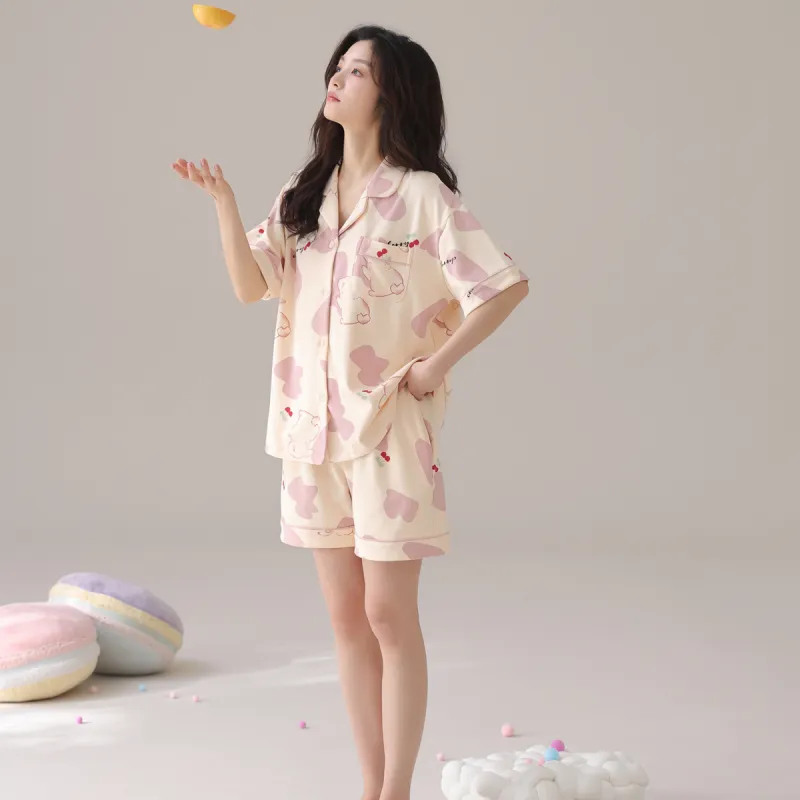 Pretty Lady Pajama Set Women's Pink Apricot-2