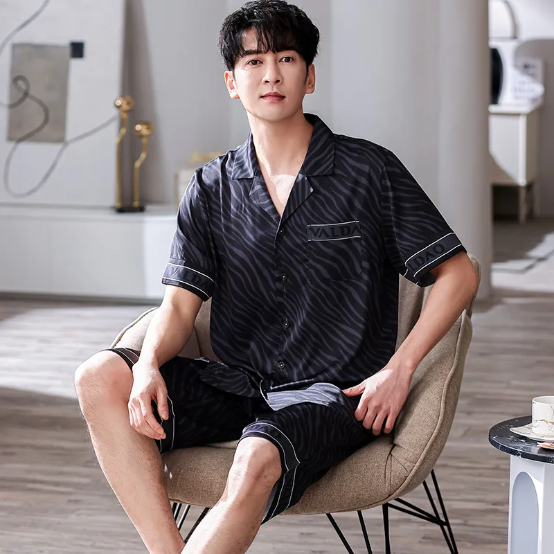 Pretty Lady Pajama Set Men's Black Gray Stripes-3