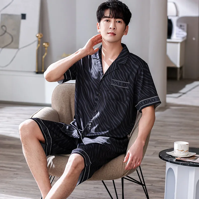 Pretty Lady Pajama Set Men's Black Gray Stripes-4