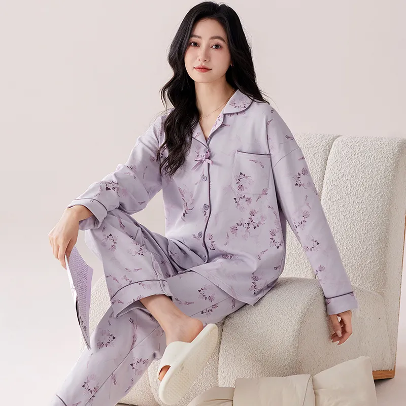Pretty Lady Pajama Set Women's Gray Purple-3
