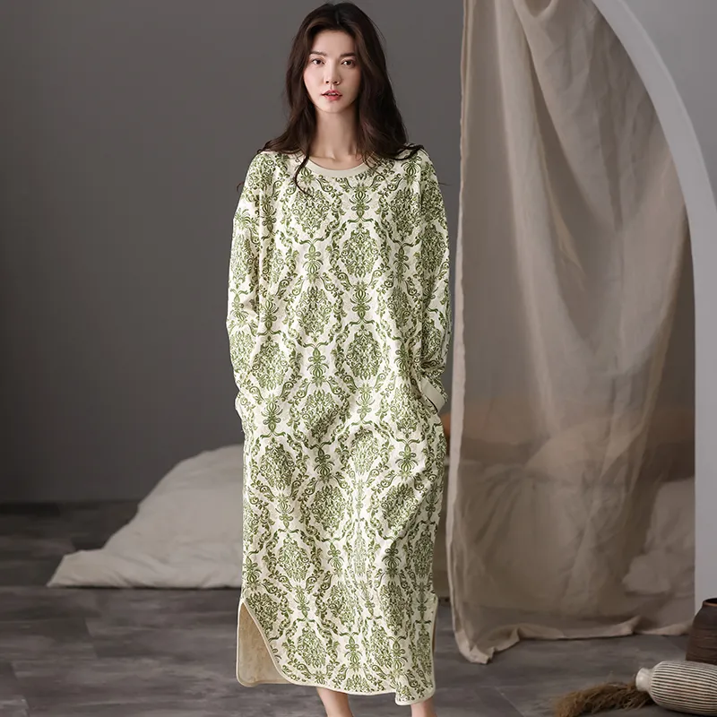Pretty Lady Nightgown Women's Apricot Base Green Floral-1
