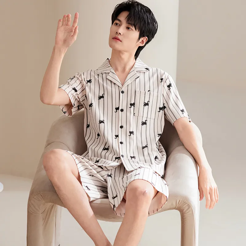 Pretty Lady Pajama Set Men's Ecru Stripes-4