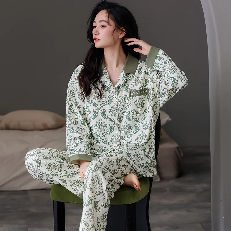 Pretty Lady Pajama Set Women's White Green-3