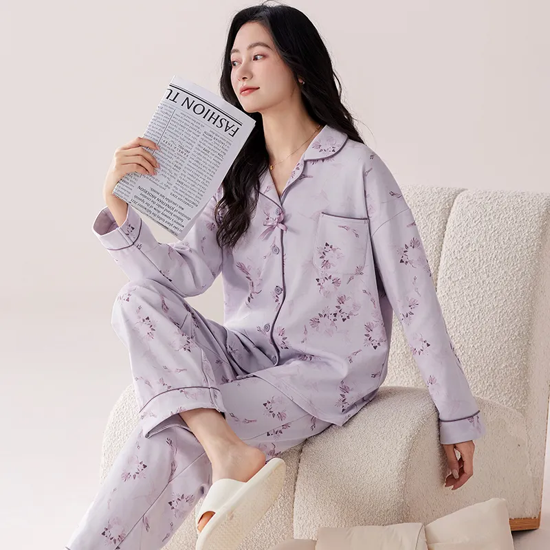 Pretty Lady Pajama Set Women's Gray Purple-4