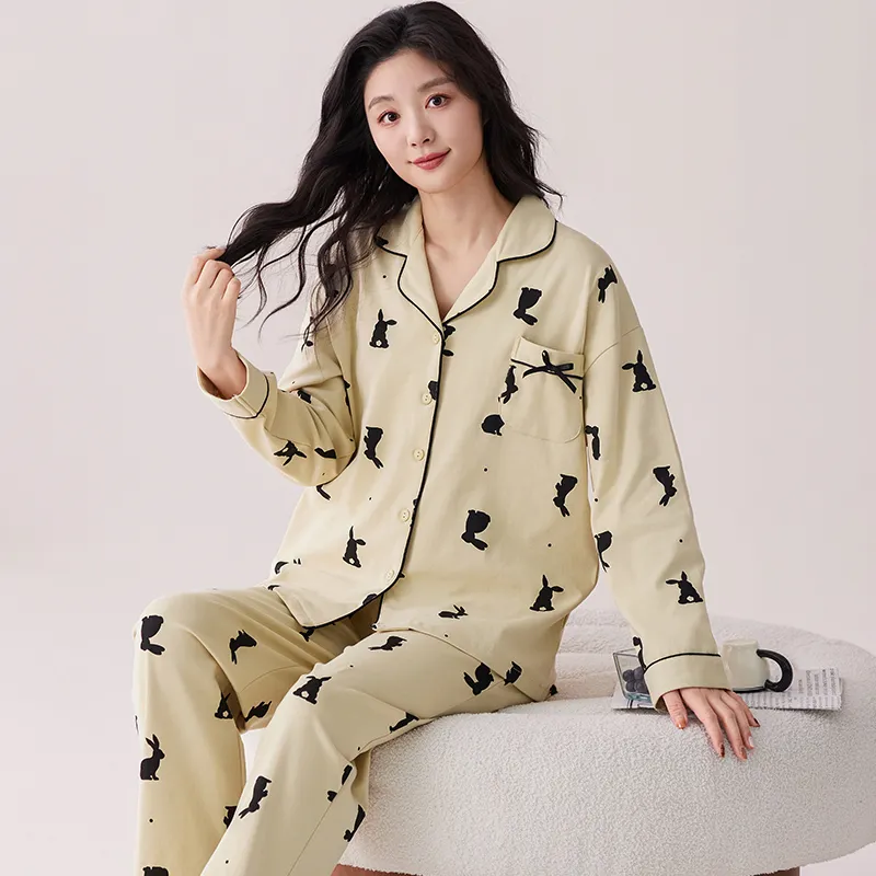 Pretty Lady Pajama Set Women's Beige Apricot-3