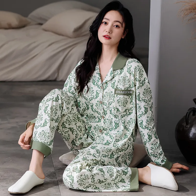 Pretty Lady Pajama Set Women's White Green-5